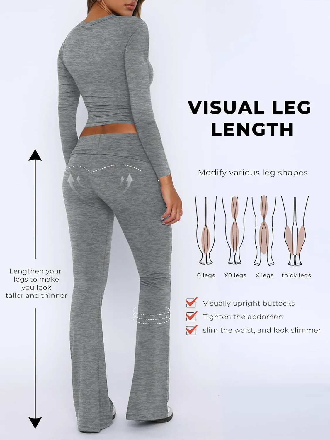 Workout 2 Piece Set Outfits for Women Fold-over Flare Pants Set Lounge Ribbed Knit Pajamas Set Leggings Sets
