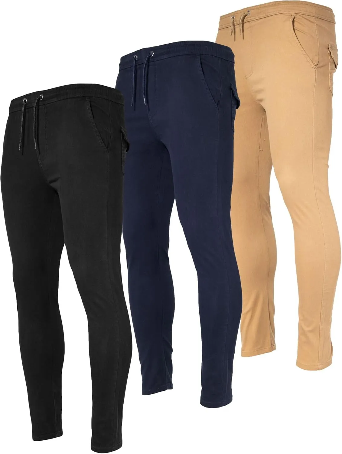 XS Apparel Joggers for Men 3 Pack: Casual Slim Twill Mens Joggers with Pockets, Elastic Drawstring Mens Dress Pants (S-XL)