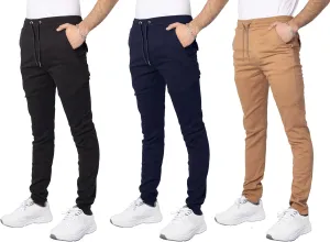 XS Apparel Joggers for Men 3 Pack: Casual Slim Twill Mens Joggers with Pockets, Elastic Drawstring Mens Dress Pants (S-XL)