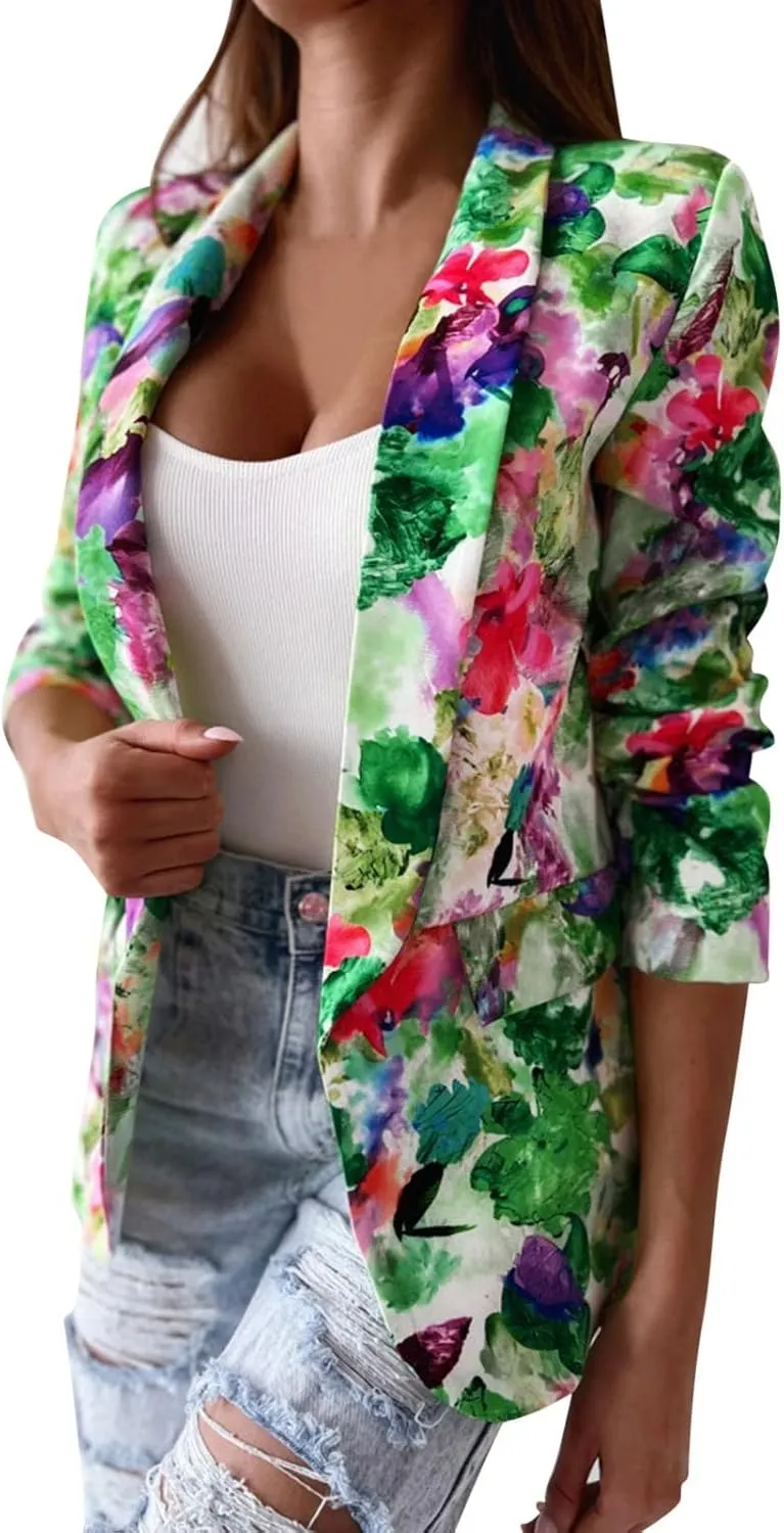 XUETON Womens Casual Blazers Oversized Long Sleeve Lightweight Open Front Pocketed Office Work Dressy Boyfriend Blazer Jacket