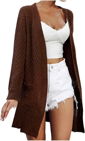 XUNRYAN Women's Fall Cardigan Sweaters Lightweight Long Sleeve Open Front Button Chunky Knit Winter Tunic Wrap Cardigans