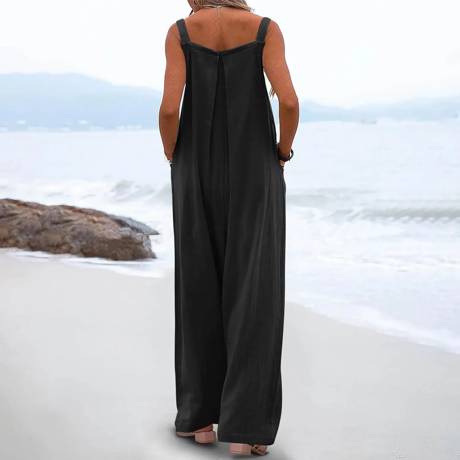 YRAETENM Overalls for Women Summer Boho Casual Wide Leg Jumpsuits Loose Floral Print Baggy Rompers Beach Outfits with Pockets