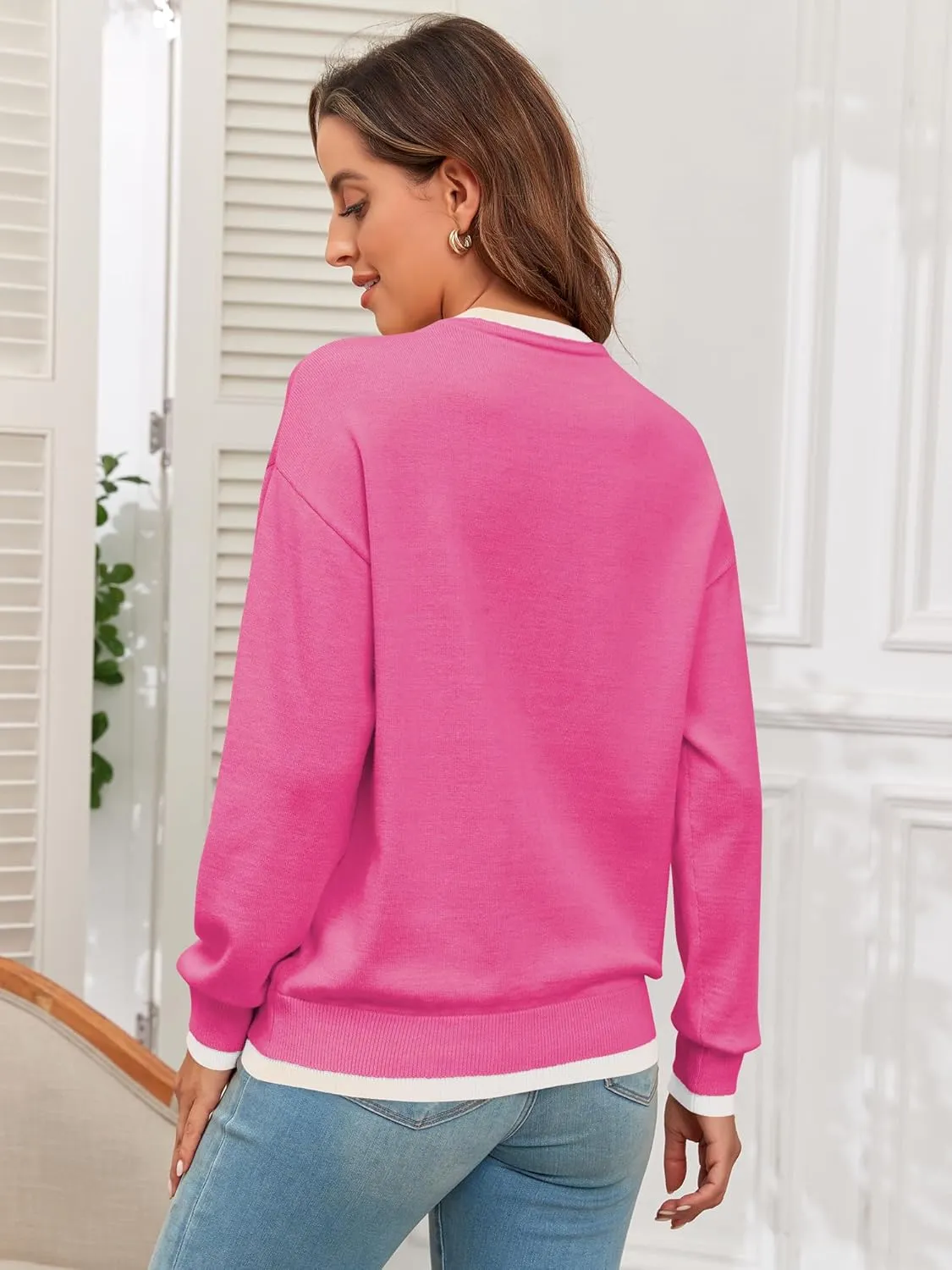 ZAFUL Women's Crewneck Sweaters Striped Colorblock Casual Pullover 2024 Fall Ribbed Knit Tops