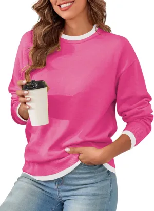 ZAFUL Women's Crewneck Sweaters Striped Colorblock Casual Pullover 2024 Fall Ribbed Knit Tops