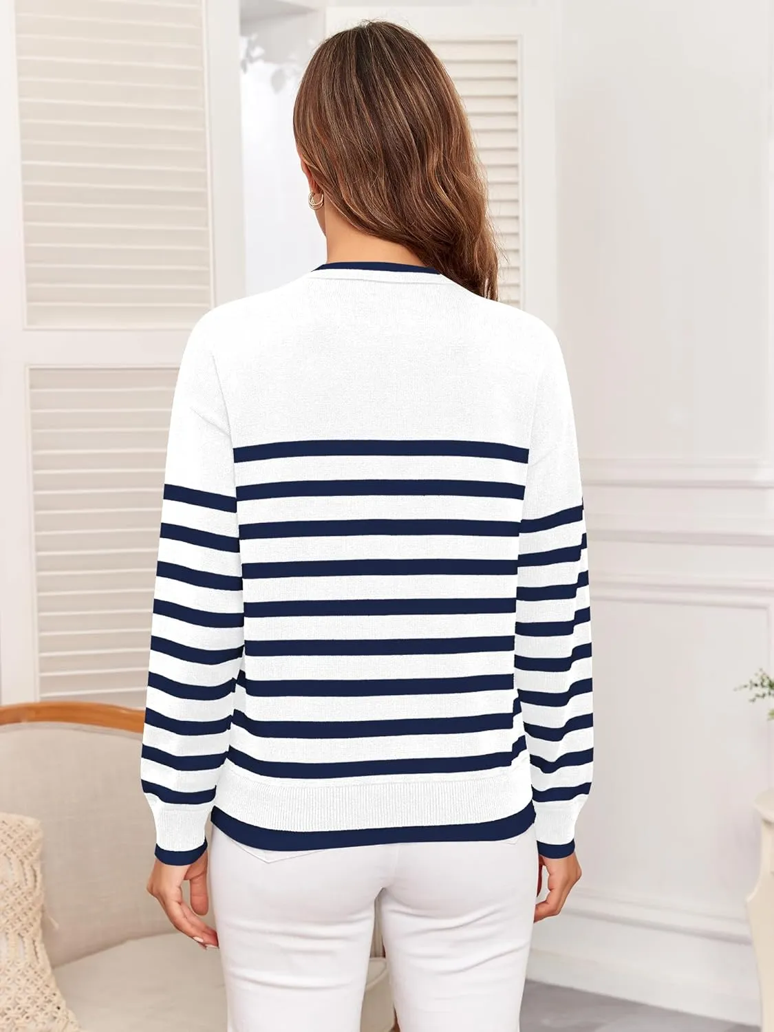 ZAFUL Women's Crewneck Sweaters Striped Colorblock Casual Pullover 2024 Fall Ribbed Knit Tops