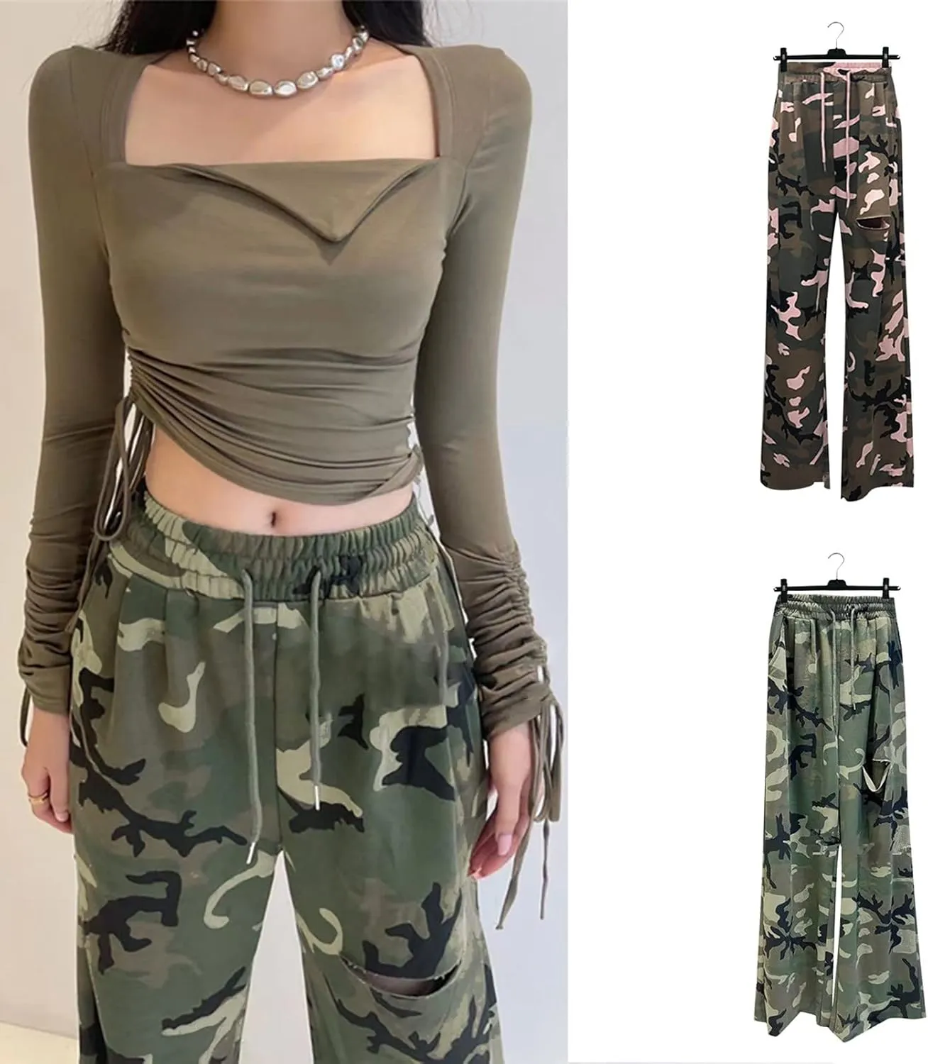 ZYXTIM Womens Casual Camo Cargo Pants Multi-Pocket Stretch Flat-Front Outdoor Military Combat Tactial Hiking Hunting Pants