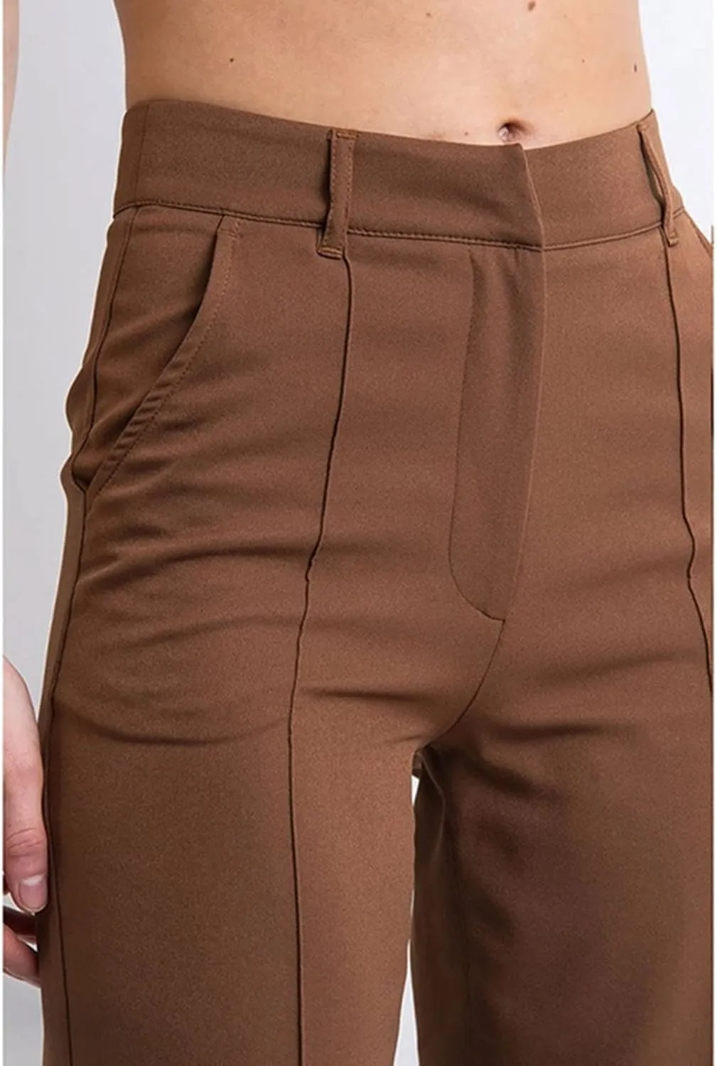 ZYXTIM Women's High Waist Straight Pants Flat Front Smart Work Trousers Zipper Fly Business Casual Trouser Petite-Plus Size